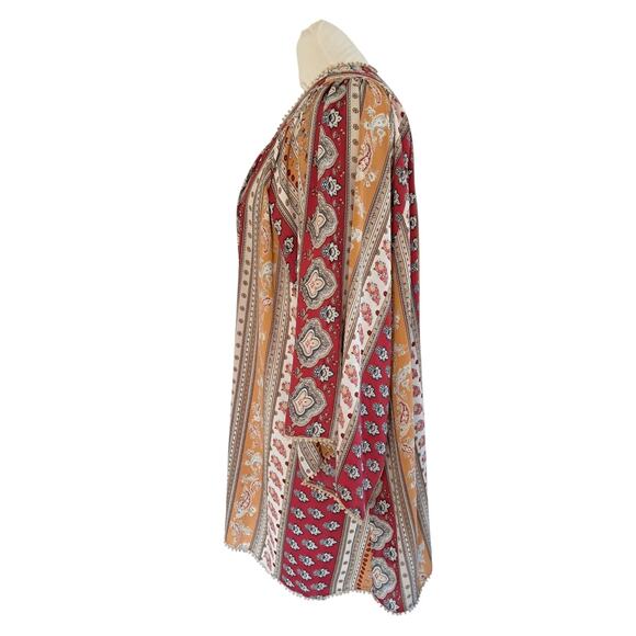 FOREVER 21 Boho Flowy Kimono Style Top Size L Loose Cover Up Floral Stripe Print - Picture 7 of 11